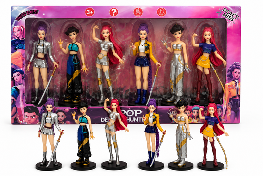 KPOP Demon Hunters Action Figure Set | 6 Anime-Style Collectible Figures with Display Bases | Fantasy Character PVC Toy Gift for Kids & Collectors