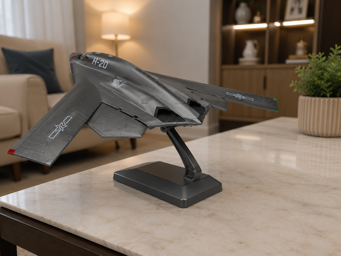 Premium 1:300 Scale H-20 Stealth Bomber Aircraft Diecast Model with Display Stand | Military Aircraft Collectible Display Model for Home & Office Decor