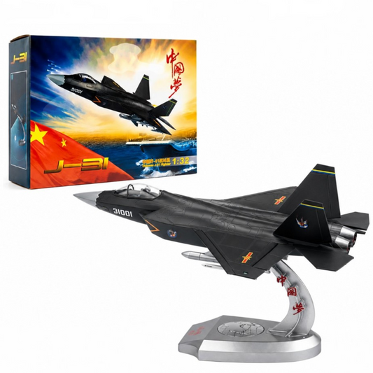 Premium 1:32 Scale J-31 Stealth Fighter Aircraft Metal Diecast Body Model with Display Stand | Modern Military Fighter Jet Collectible