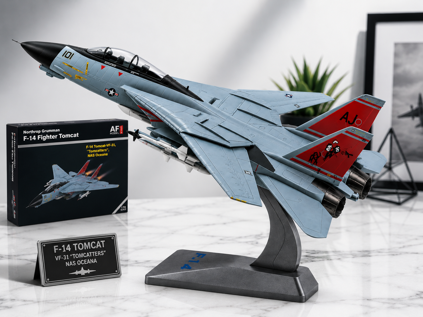Premium 1:72 Scale Northrop Grumman F-14 Tomcat Oceana Metal Diecast Body Aircraft Model with Display Stand | Military Fighter Jet Collectible for Home & Office Decor