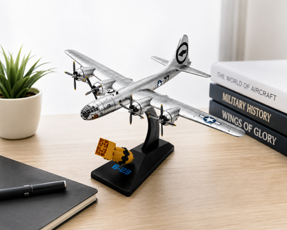 Premium 1:144 Scale B-29 Superfortress Diecast Metal Body Aircraft Model with Display Stand & 1/72 Scale Fat Man Bomb | Military Collectible