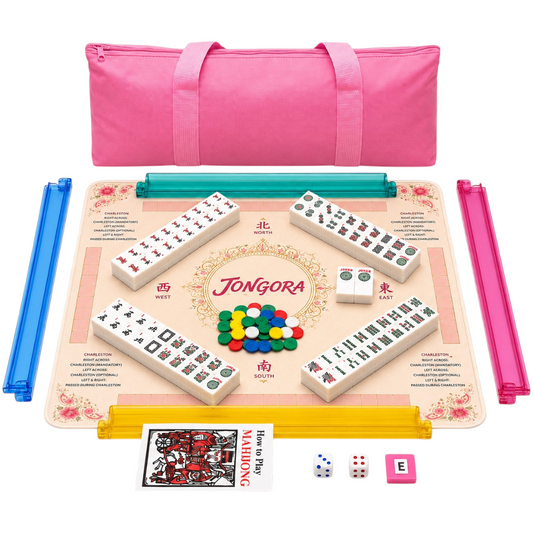 Breatoi American Mahjong Set with Carry Case & Playing Mat | 166 Premium Tiles, 4 Tile Racks/Pusher, Chips, Dice & Wind Indicator | Complete American Mahjong Game Set
