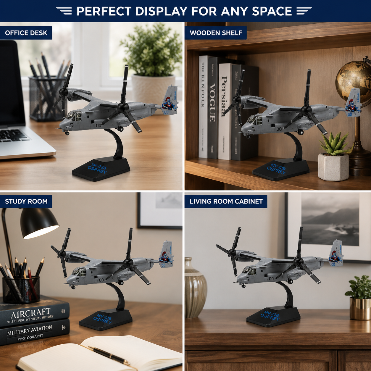 Premium 1:72 Scale V-22B Osprey VMM-365 "Blue Knights" Aircraft Model with Display Stand | Detailed Military Tiltrotor Collectible for Home & Office Decor