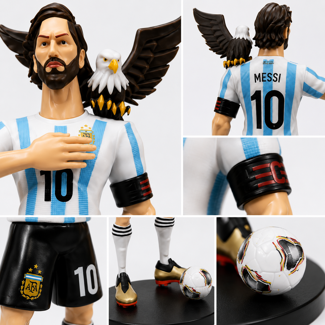 Lionel Messi No. 10 Football Collectible Figure with Eagle, Football & Display Base | Argentina Style Soccer Display Model