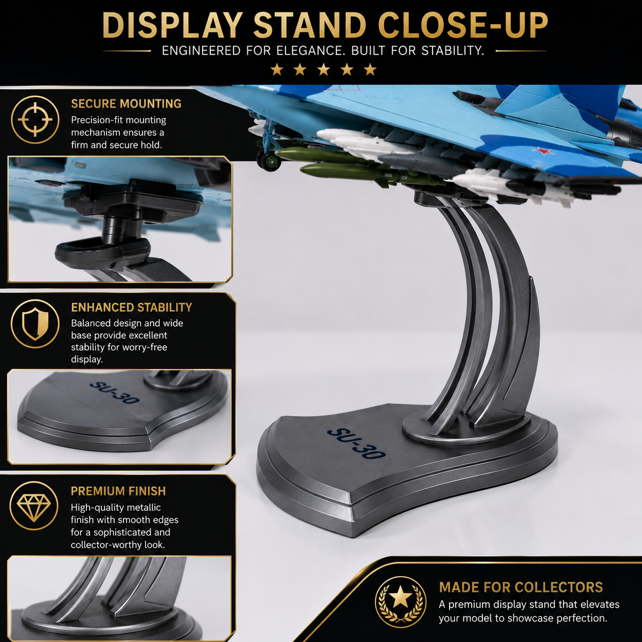 Premium 1:32 Scale SU-30 Fighter Jet Diecast Aircraft Model with Display Stand | Highly Detailed Military Aircraft Collectible