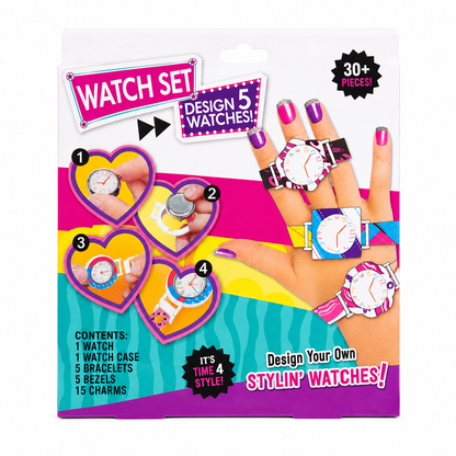 DIY Design Your Own Watch Set for Girls, Make 5 Custom Fashion Watches, 30+ Pieces, Watch Cases, Bracelets, Bezels & Charms, Creative Arts & Crafts Jewelry Activity Kit, Birthday Gift for Kids Age 6+