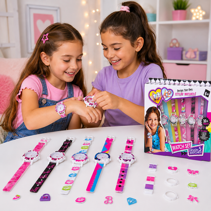 DIY Design Your Own Watch Set for Girls, Make 5 Custom Fashion Watches, 30+ Pieces, Watch Cases, Bracelets, Bezels & Charms, Creative Arts & Crafts Jewelry Activity Kit, Birthday Gift for Kids Age 6+