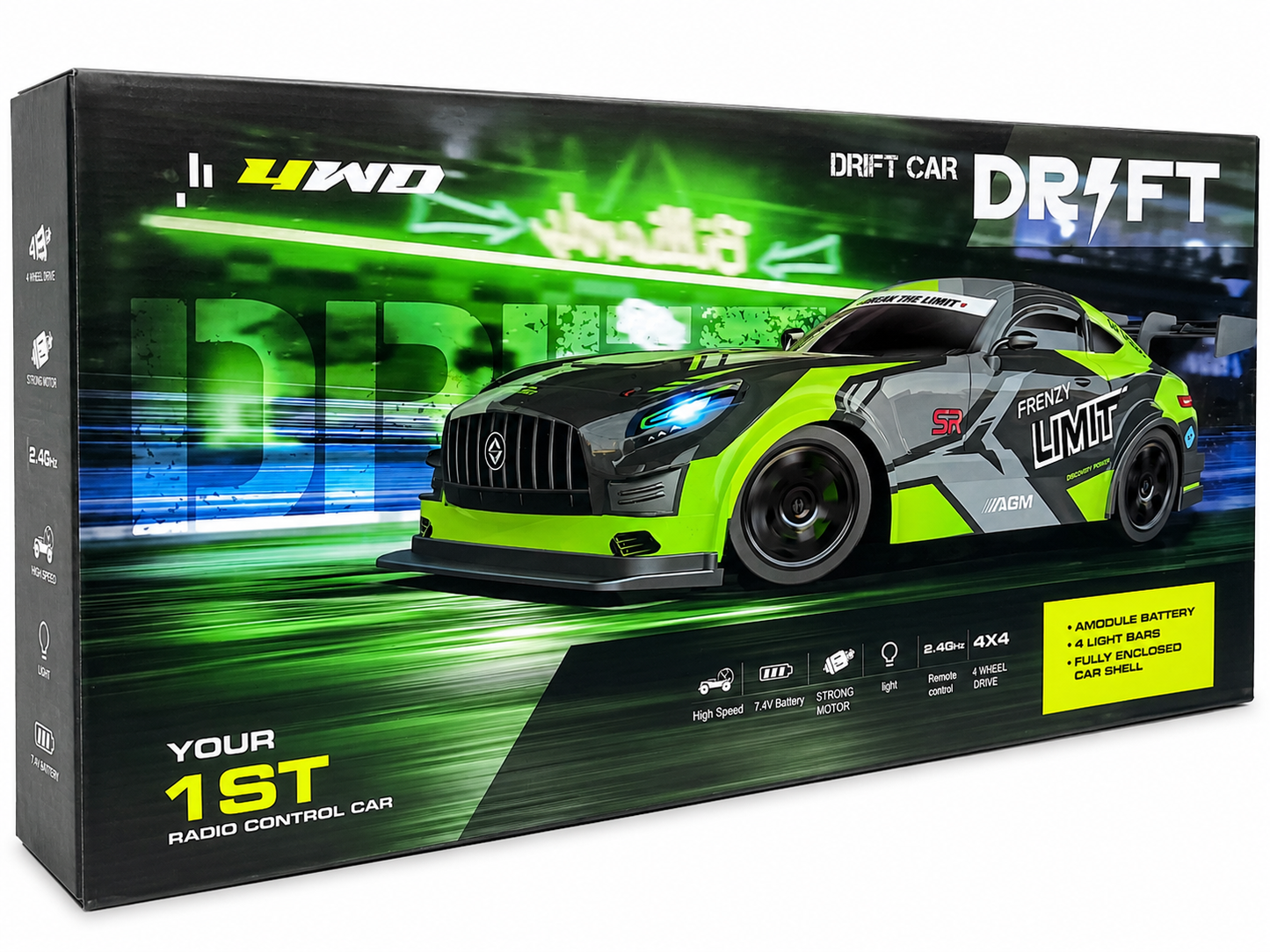 4WD High-Speed RC Drift Car with 2.4GHz Remote | 4x4 Four Wheel Drive | 7.4V Rechargeable Battery | LED Lights | Racing Tires | Ready to Run Drift Red Car for Kids & Adults