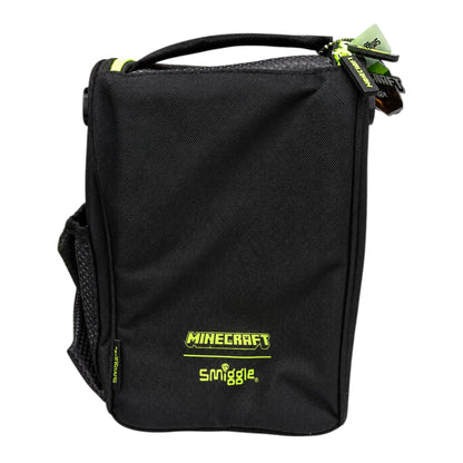 Smiggle Minecraft Double Compartment Insulated Lunch Box with Adjustable Shoulder Strap | Spacious School Lunch Bag for Kids | Black & Green