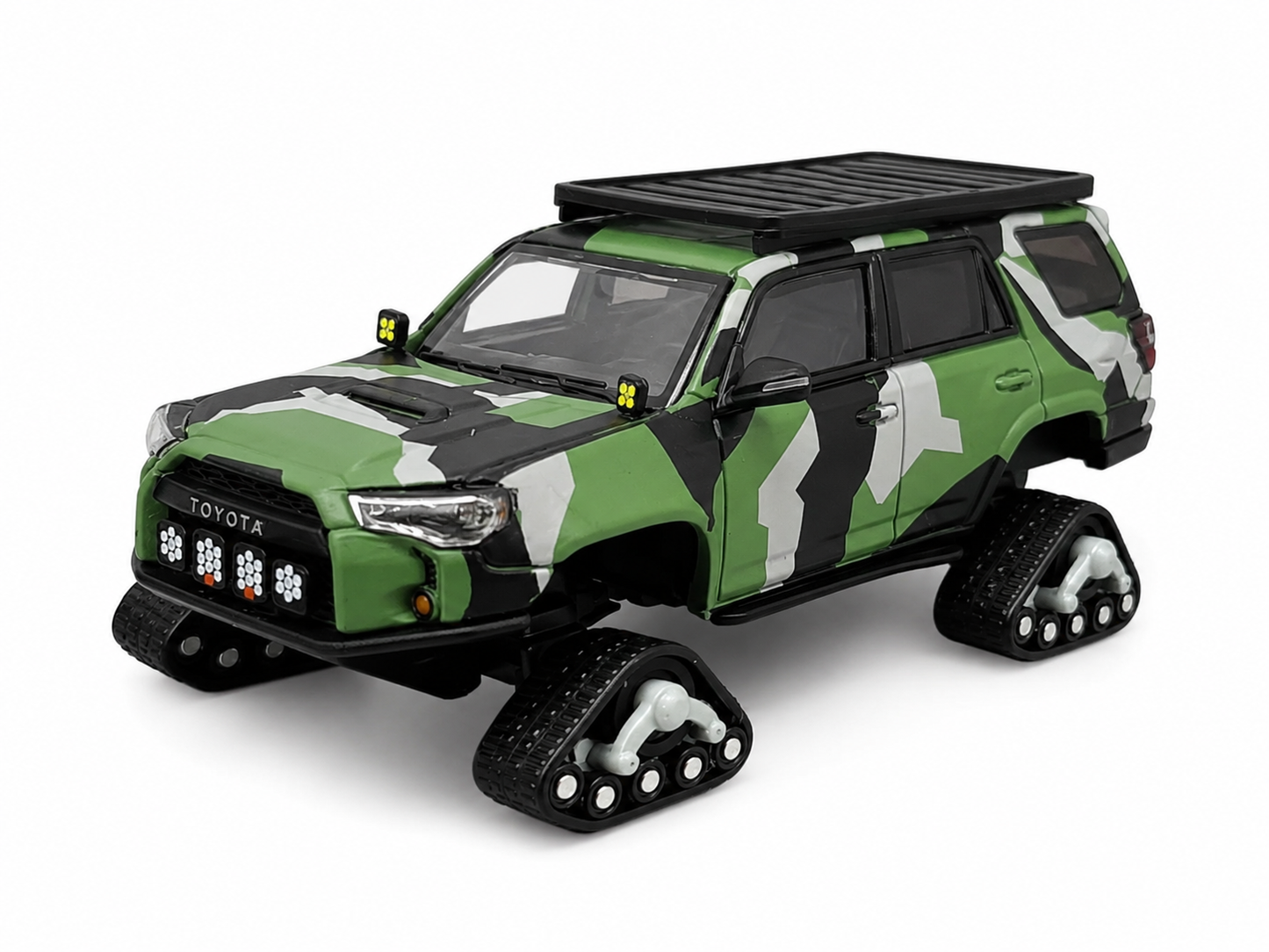 GCD 1:64 Toyota 4Runner Widebody Pre-Runner Camo Diecast Model Car with Snow Tracks & Roof Rack