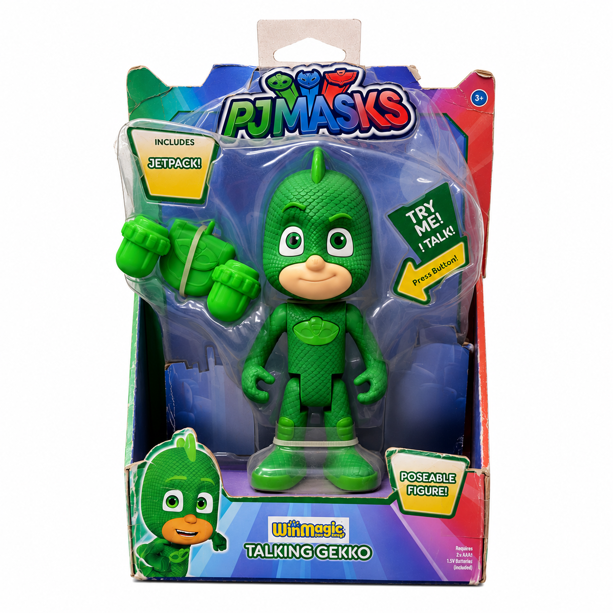 (Damaged Box) PJ Masks Talking Gekko Action Figure with Jetpack 6inch | Interactive Poseable Superhero Toy for Kids 3+