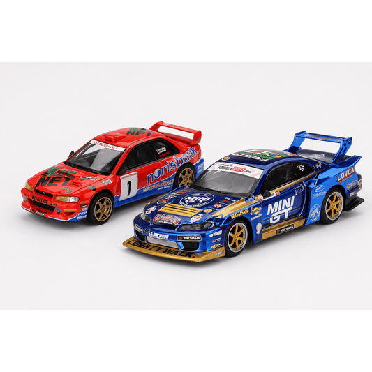 MINI GT 1:64 Nissan Silvia (S15) #555 LB-Super Silhouette Team MINI GT Liberty Walk 2025 Formula Drift & Subaru Impreza WRC97 #1 1999 DRM Champion Norisbank Livery Die-Cast Model Car Set