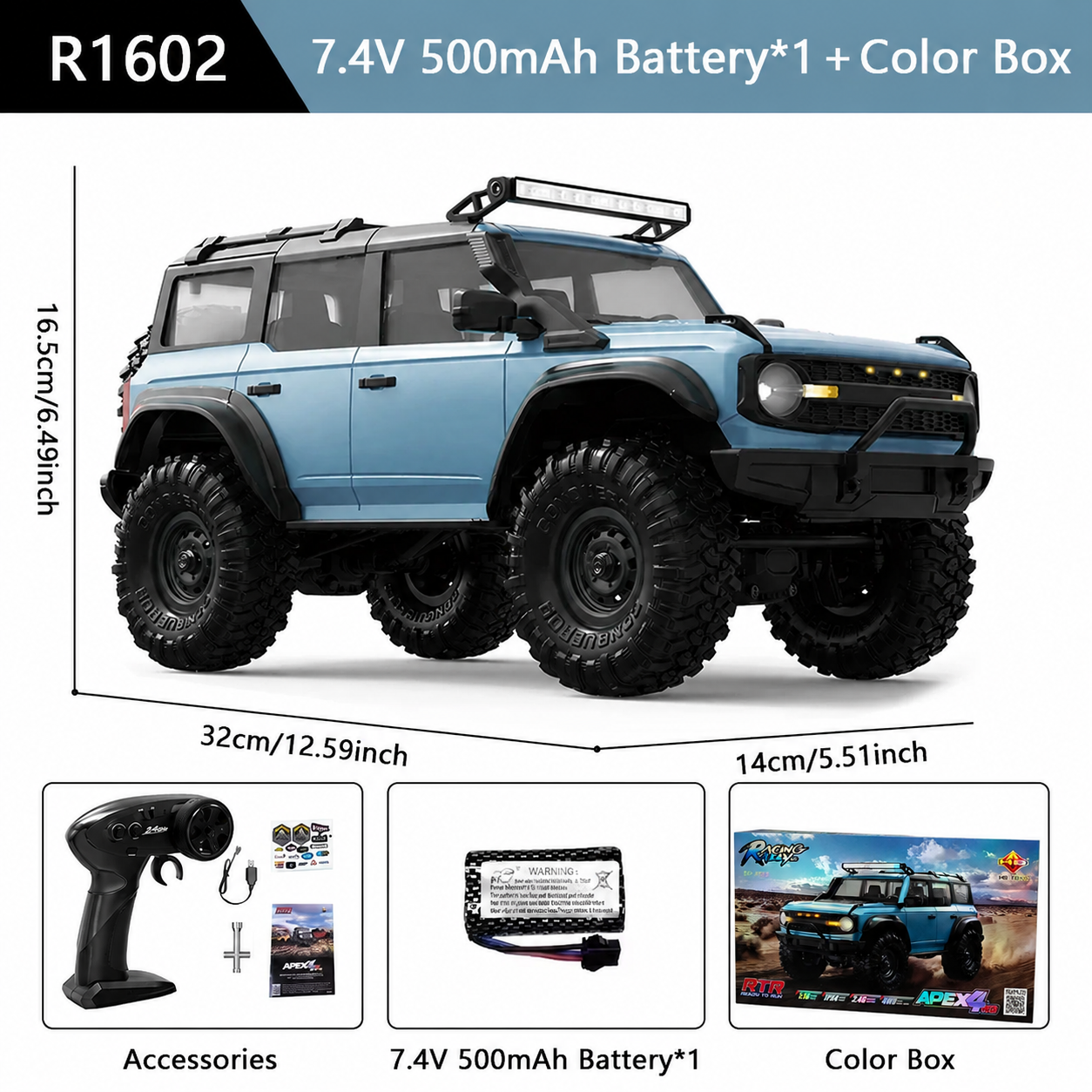 HB Toys Apex 4WD RC Off-Road Truck R1602 1:16 Scale 2.4GHz Remote Control Rock Crawler | Ready-to-Run