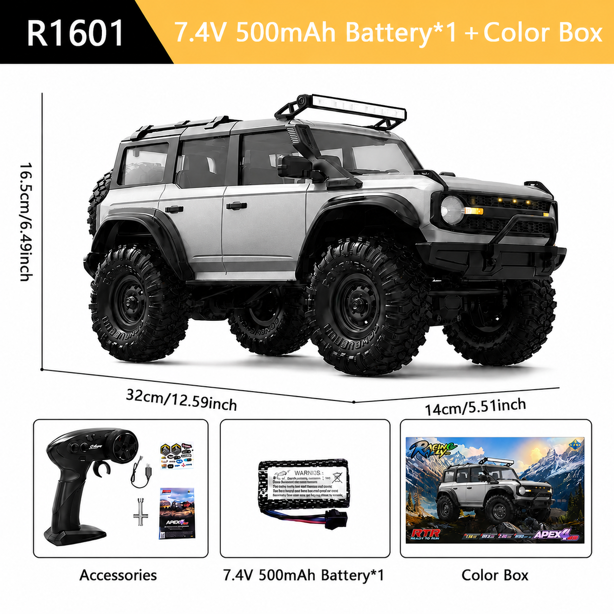 HB Toys Apex 4WD RC Off-Road Truck R1603 1:16 Scale 2.4GHz Remote Control Rock Crawler | Gray Edition