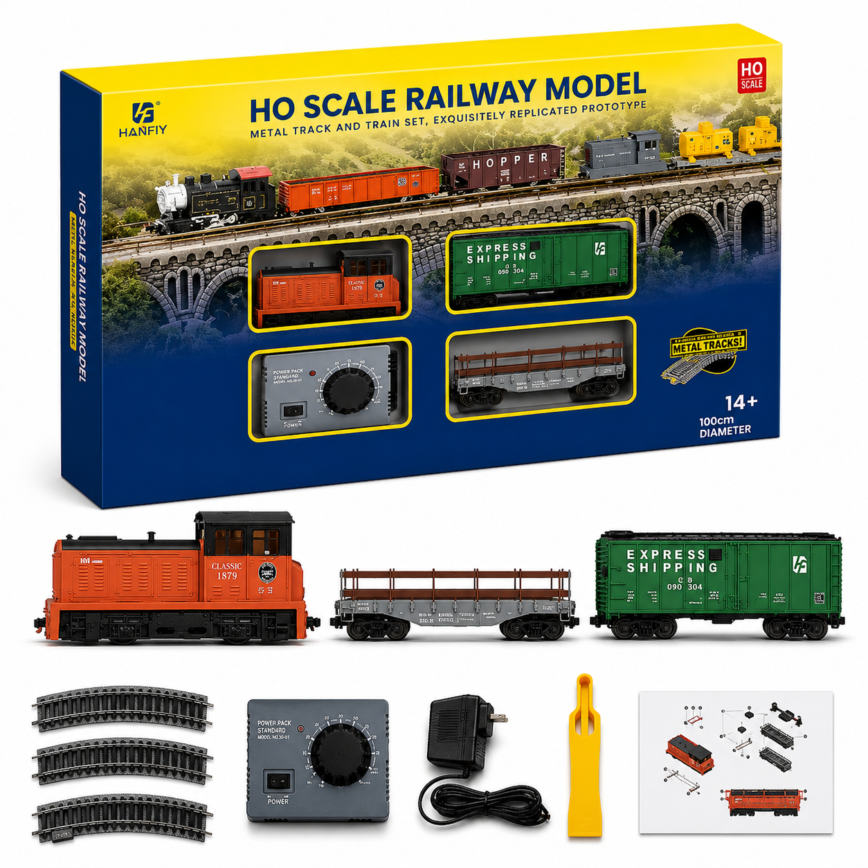HANFIY 66110A - DDT DIESEL SET - HO Scale 1:87 Electric Train Set with Metal Circular Track & Controller –  Railway Model Kit (100cm Loop)