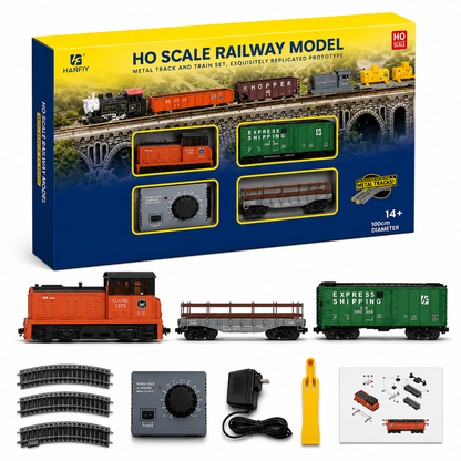 HANFIY 66110A - DDT DIESEL SET - HO Scale 1:87 Electric Train Set with Metal Circular Track & Controller –  Railway Model Kit (100cm Loop)