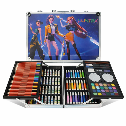 KPOP Demon Hunters Kids Art Kit 145+ Pieces | Aluminum Colouring Set with Crayons, Markers & Paints