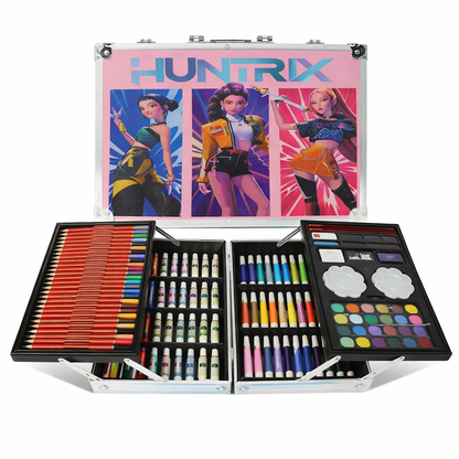 KPOP Demon Hunters Kids Art Kit 145+ Pieces | Aluminum Colouring Set with Crayons, Markers & Paints