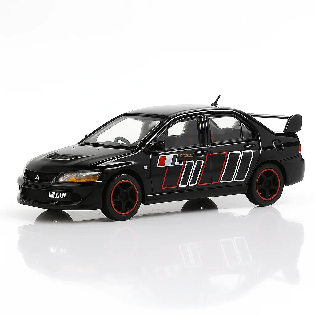 HJ64 1:64 Mitsubishi Lancer Evolution IX Die-Cast Model Car – Black with Racing Stripes (Collector’s Edition)