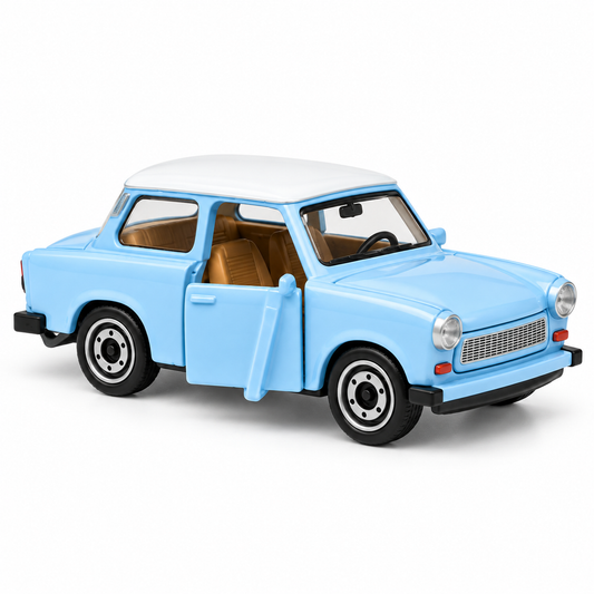 Majorette 1:64 Scale Trabant P 601 Premium Die-Cast Metal Vintage Model Car with Opening Door, Moving Parts & Free-Wheel Action for Kids and Collectors Ages 3+ – Light Blue