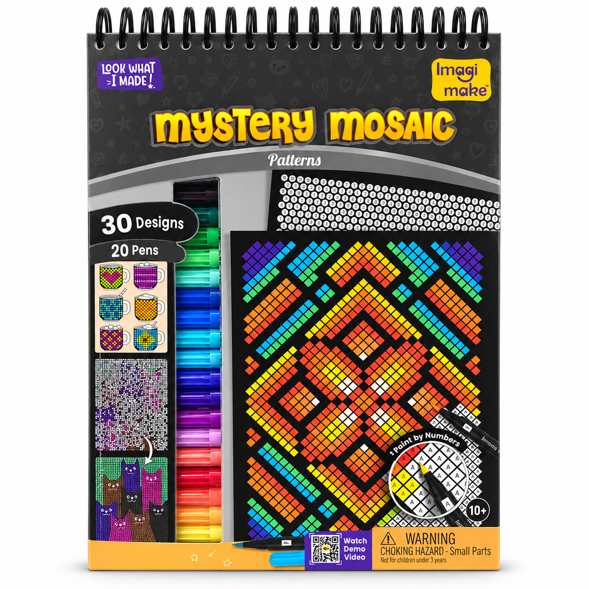 Imagimake Look What I Made! Mystery Mosaic Patterns Paint by Numbers Art Kit with 30 Designs & 20 Colour Pens – Creative Activity Set for Kids Ages 6+