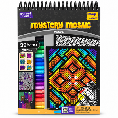 Imagimake Look What I Made! Mystery Mosaic Patterns Paint by Numbers Art Kit with 30 Designs & 20 Colour Pens – Creative Activity Set for Kids Ages 6+