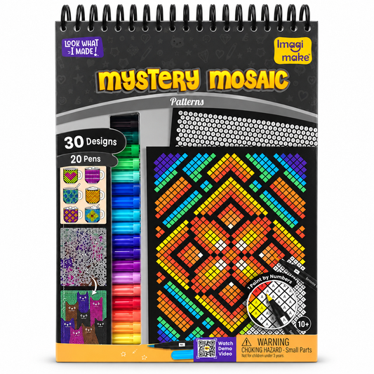 Imagimake Look What I Made! Mystery Mosaic Patterns Paint by Numbers Art Kit with 30 Designs & 20 Colour Pens – Creative Activity Set for Kids Ages 6+
