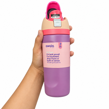 Owala Kids 475 ml (16 oz) Insulated Stainless Steel Water Bottle with Push-Button Lid, Built-In Straw, Leak-Proof Lock & 24-Hour Cold Retention – Ages 3+