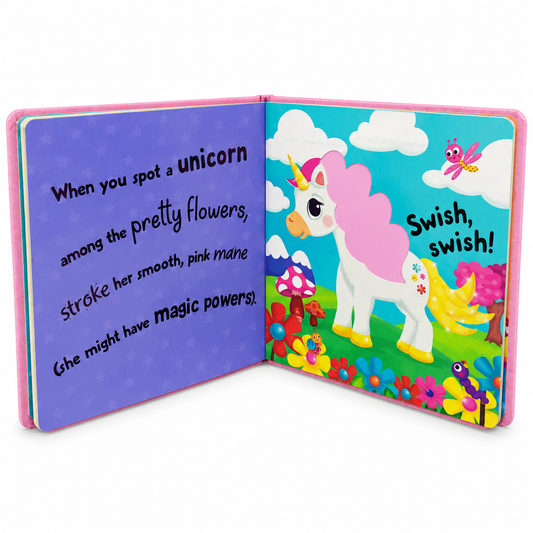 Bookoli Sweet and Sparkly Unicorns Touch-and-Feel Sensory Board Book for Babies & Toddlers – (Unused with Minor Dust), Marks & Shelf Wear