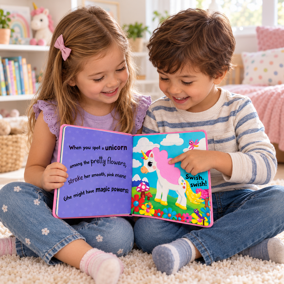 Bookoli Sweet and Sparkly Unicorns Touch-and-Feel Sensory Board Book for Babies & Toddlers – (Unused with Minor Dust), Marks & Shelf Wear