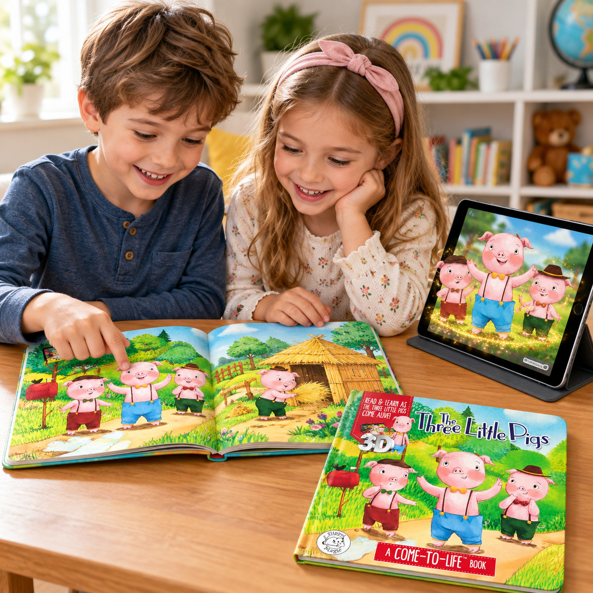 Flipped Magic The Three Little Pigs 3D Come-to-Life Interactive Story Book with Free App – Read, Learn & Enjoy Augmented Reality Fairy-Tale Adventures for Kids