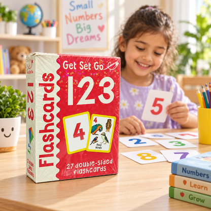 Get Set Go 123 Number Flash Cards for Kids – 27 Double-Sided Early Learning Educational Flashcards for Counting, Number & Picture Recognition