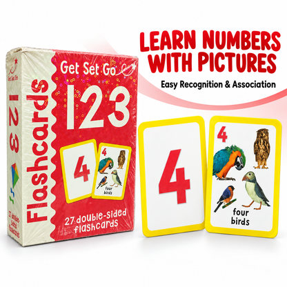 Get Set Go 123 Number Flash Cards for Kids – 27 Double-Sided Early Learning Educational Flashcards for Counting, Number & Picture Recognition