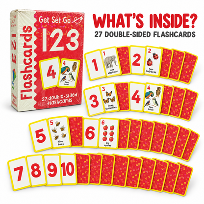 Get Set Go 123 Number Flash Cards for Kids – 27 Double-Sided Early Learning Educational Flashcards for Counting, Number & Picture Recognition