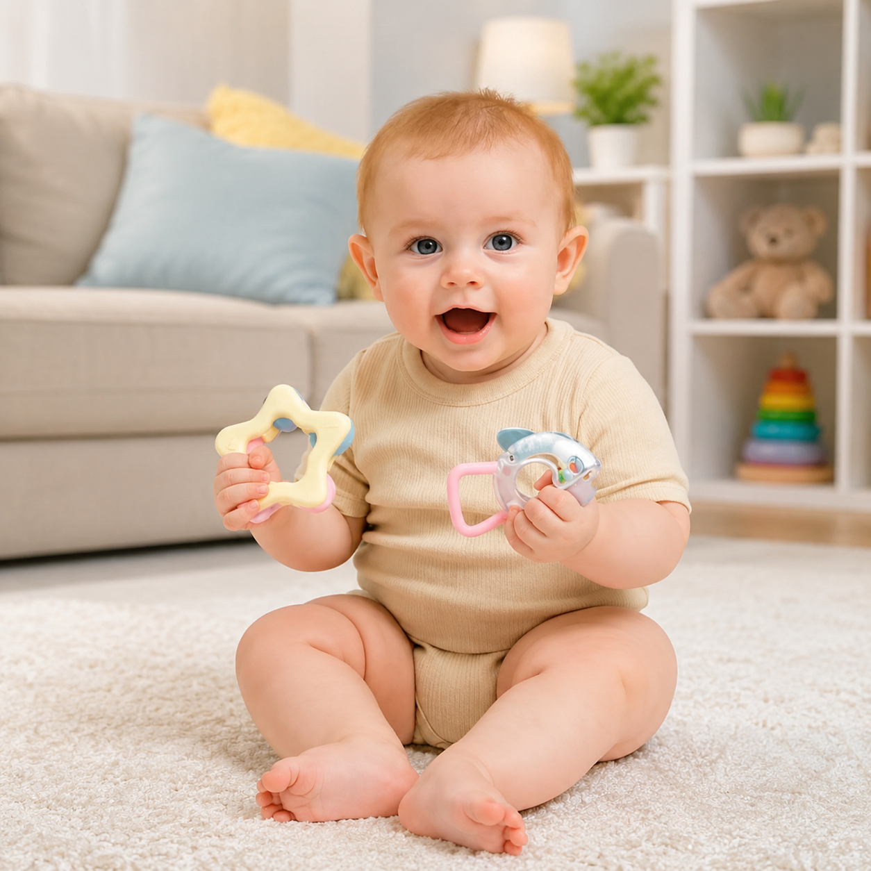 Huanger Baby Rattles Toy Set – Infant Sensory Rattle & Teether Toys for Newborn Babies (0+ Months)