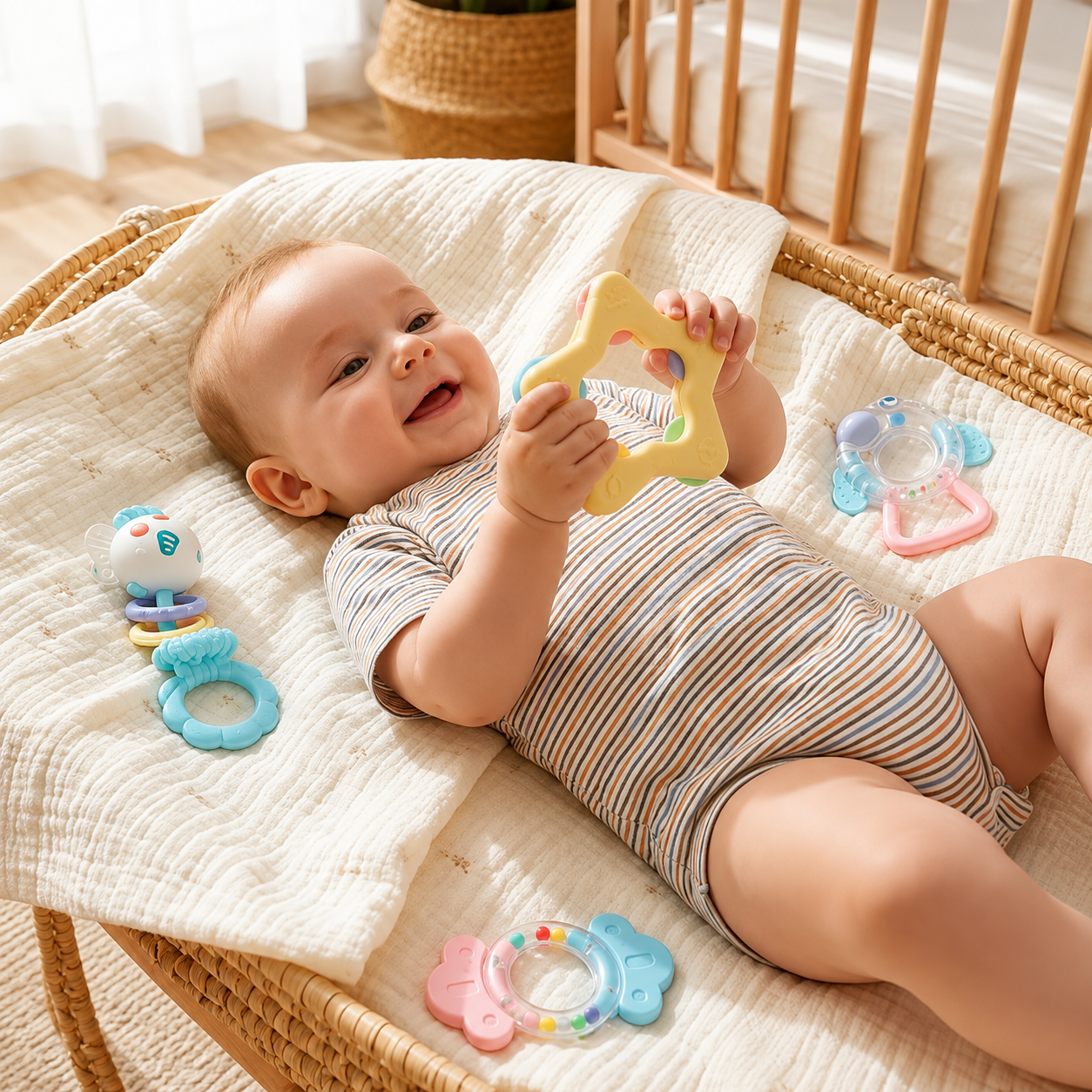 Huanger Baby Rattles Toy Set – Infant Sensory Rattle & Teether Toys for Newborn Babies (0+ Months)