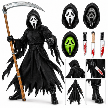 Ghost Face The Icon of Halloween Action Figure Set with Scythe, 3 Knives & Interchangeable Masks | Horror Collectible Figure for Kids & Collectors Ages 6+