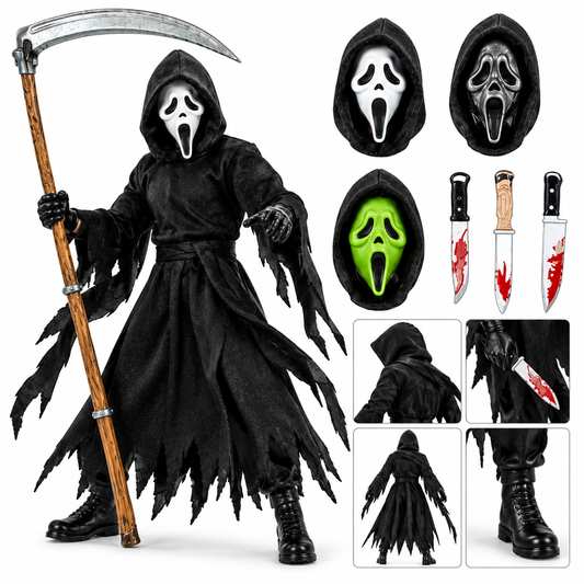 Ghost Face The Icon of Halloween Action Figure Set with Scythe, 3 Knives & Interchangeable Masks | Horror Collectible Figure for Kids & Collectors Ages 6+