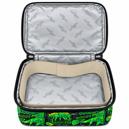 Smiggle Classic Lunchbox for Kids – Insulated Double-Zip School Lunch Bag with Carry Handle, Dinosaur Print – Green & Black