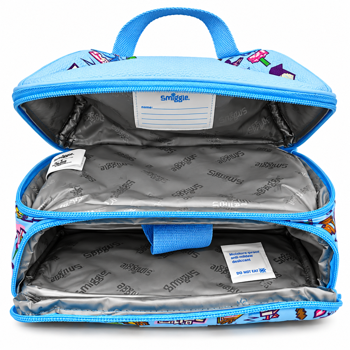 Smiggle x Minecraft Classic Lunchbox for Kids – Insulated Double-Zip School Lunch Bag with Carry Handle, Pixel Character Print – Blue