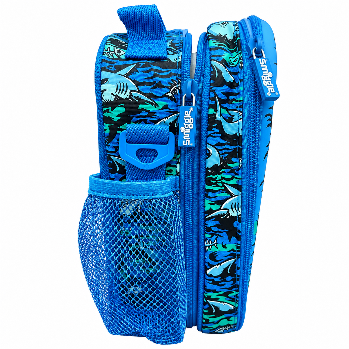 Smiggle Shark Hardtop Lunch Bag for Kids – Insulated School Lunch Box with Bottle Pocket, Carry Handle & Shoulder Strap – Blue
