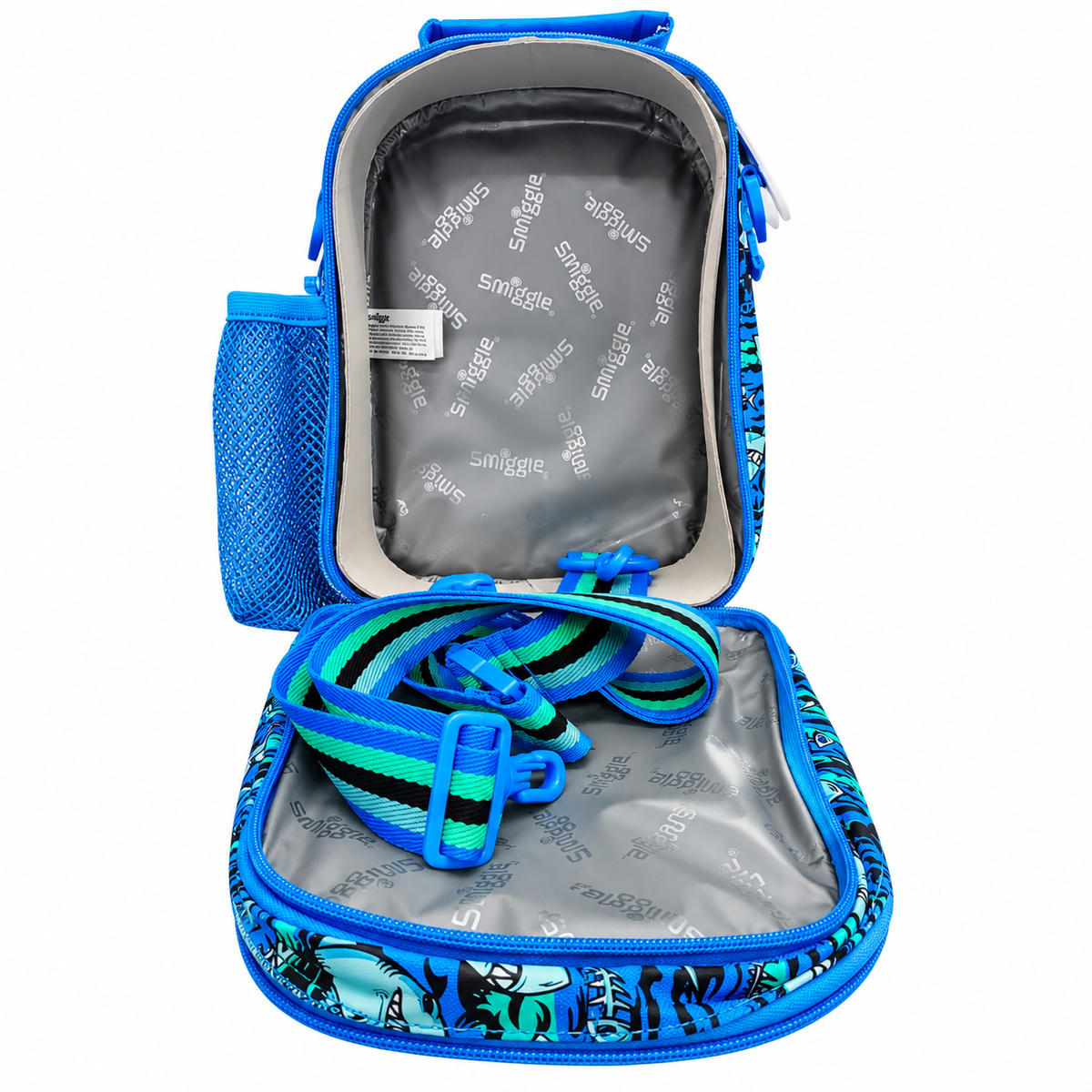 Smiggle Shark Hardtop Lunch Bag for Kids – Insulated School Lunch Box with Bottle Pocket, Carry Handle & Shoulder Strap – Blue