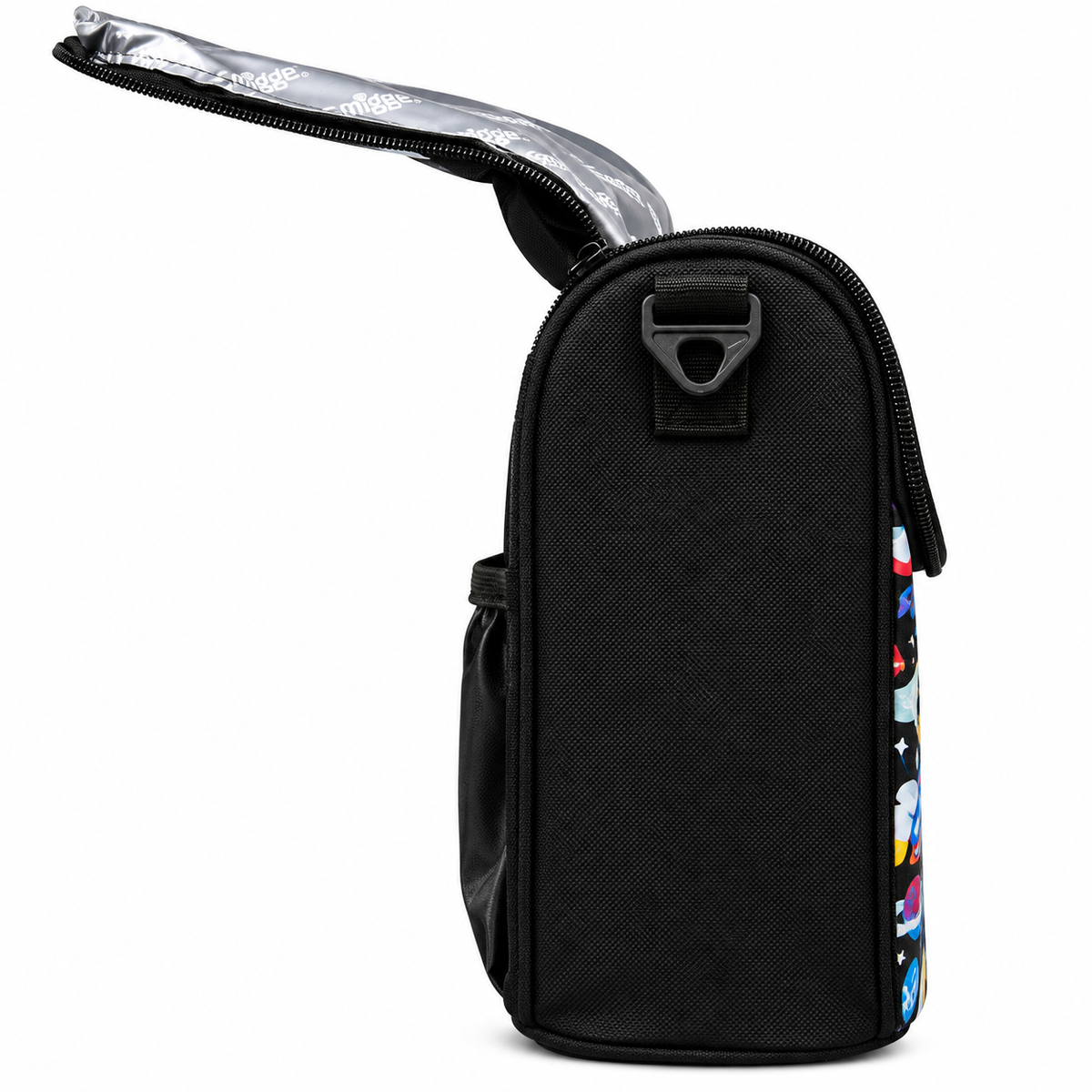 Smiggle Space Astronaut Double Decker Lunchbox for Kids – Insulated School Lunch Bag with Carry Handle, Bottle Pocket & Galaxy Rocket Print – Black