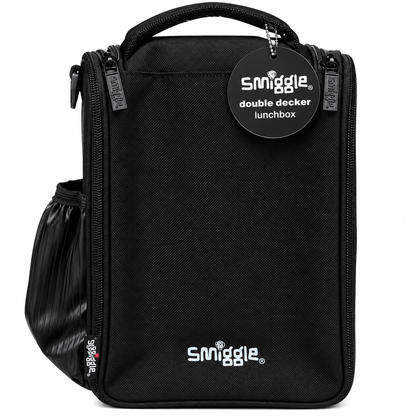 Smiggle Space Astronaut Double Decker Lunchbox for Kids – Insulated School Lunch Bag with Carry Handle, Bottle Pocket & Galaxy Rocket Print – Black