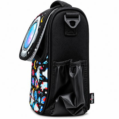 Smiggle Space Astronaut Double Decker Lunchbox for Kids – Insulated School Lunch Bag with Carry Handle, Bottle Pocket & Galaxy Rocket Print – Black