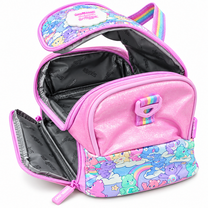 Smiggle x Care Bears Kids Insulated Lunch Bag – Double Zip School Lunch Box with Rainbow Carry Handle, Glitter Pink Finish & Colourful Character Print