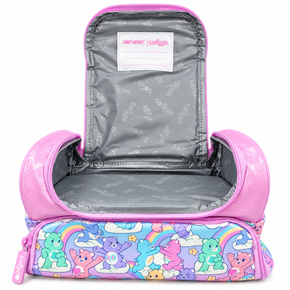 Smiggle x Care Bears Kids Insulated Lunch Bag – Double Zip School Lunch Box with Rainbow Carry Handle, Glitter Pink Finish & Colourful Character Print
