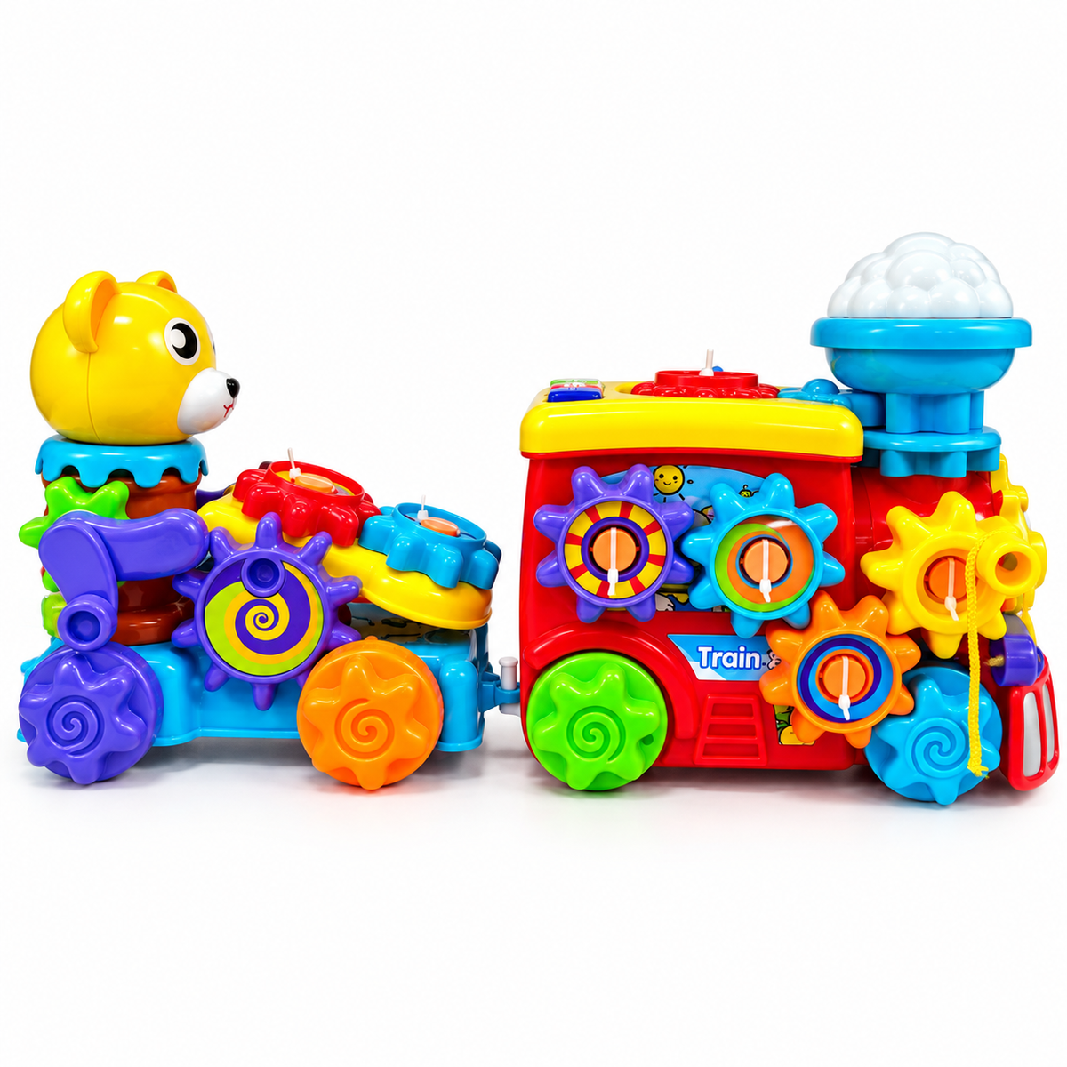Five Star Roll & Assemble Animal Train Toy – Gear Connection Train with Light, Music & Spinning Animal Figures for Toddlers