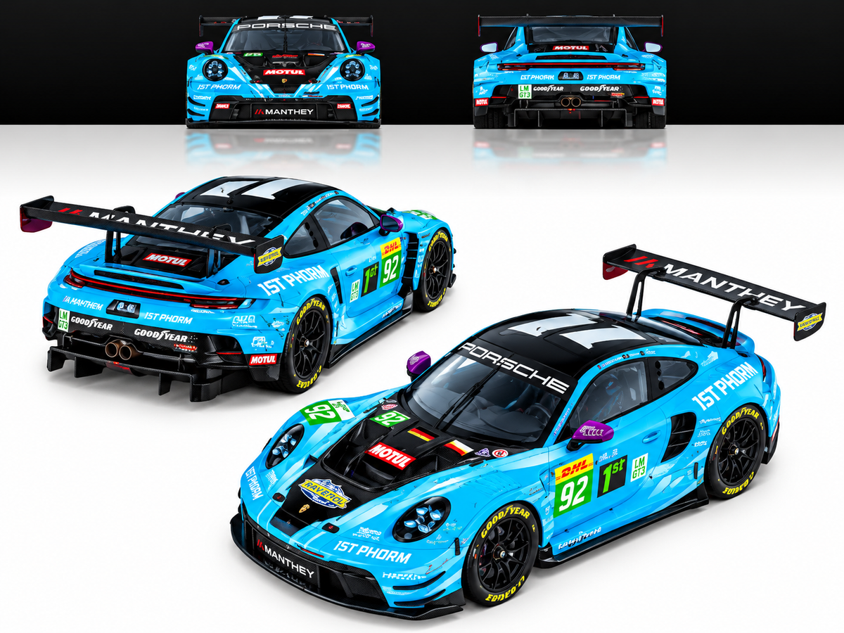 Trends Hobby Porsche 911 GT3 R #92 Manthey Racing Die-Cast Model Car – Blue