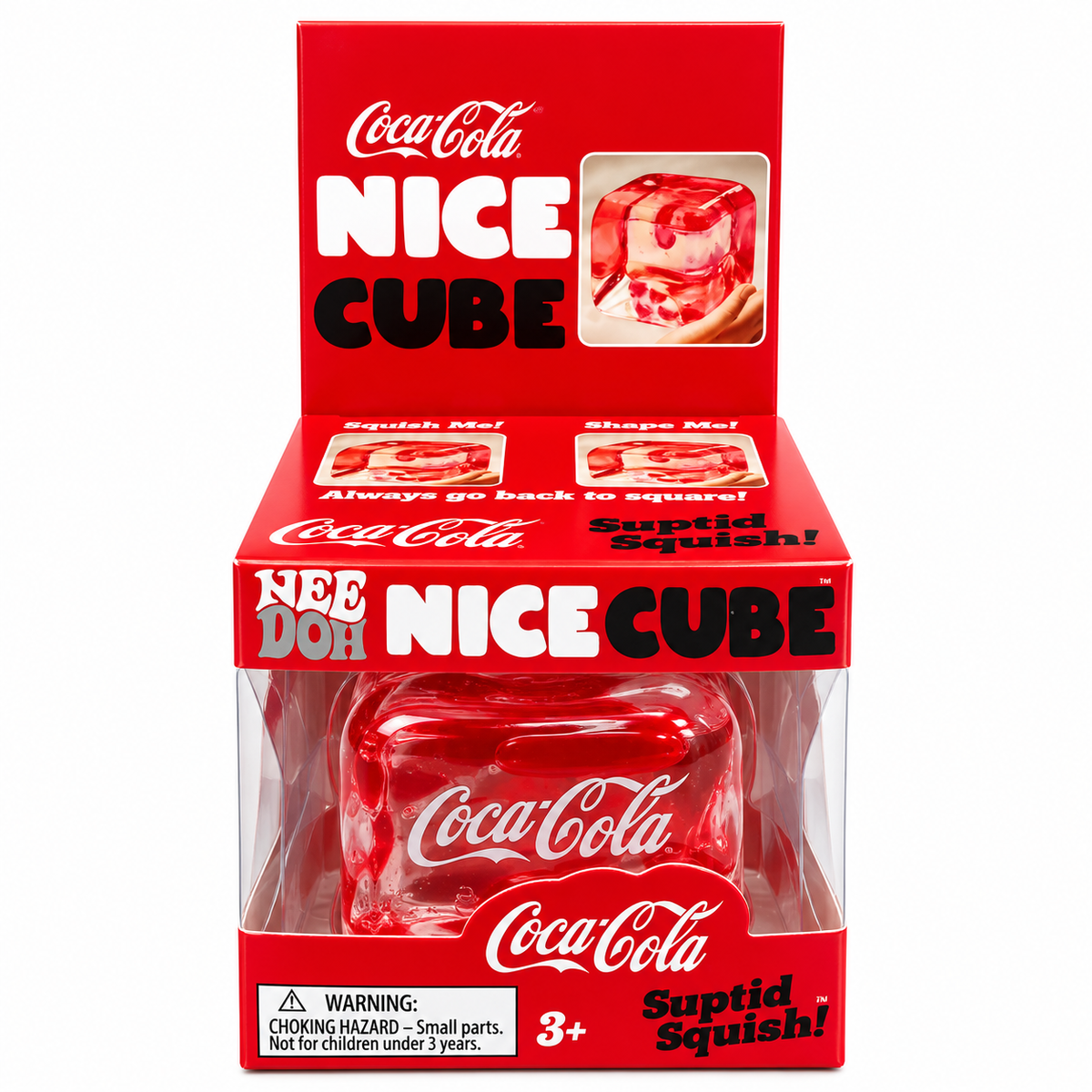 Coca-Cola Nice Cube NeeDoh Suptid Squish! Squishy Fidget Stress Relief Toy – Soft Squeezable Sensory Cube with Coca-Cola Design for Relaxation, Fidget Play, Kids & Adults, 3+ Years